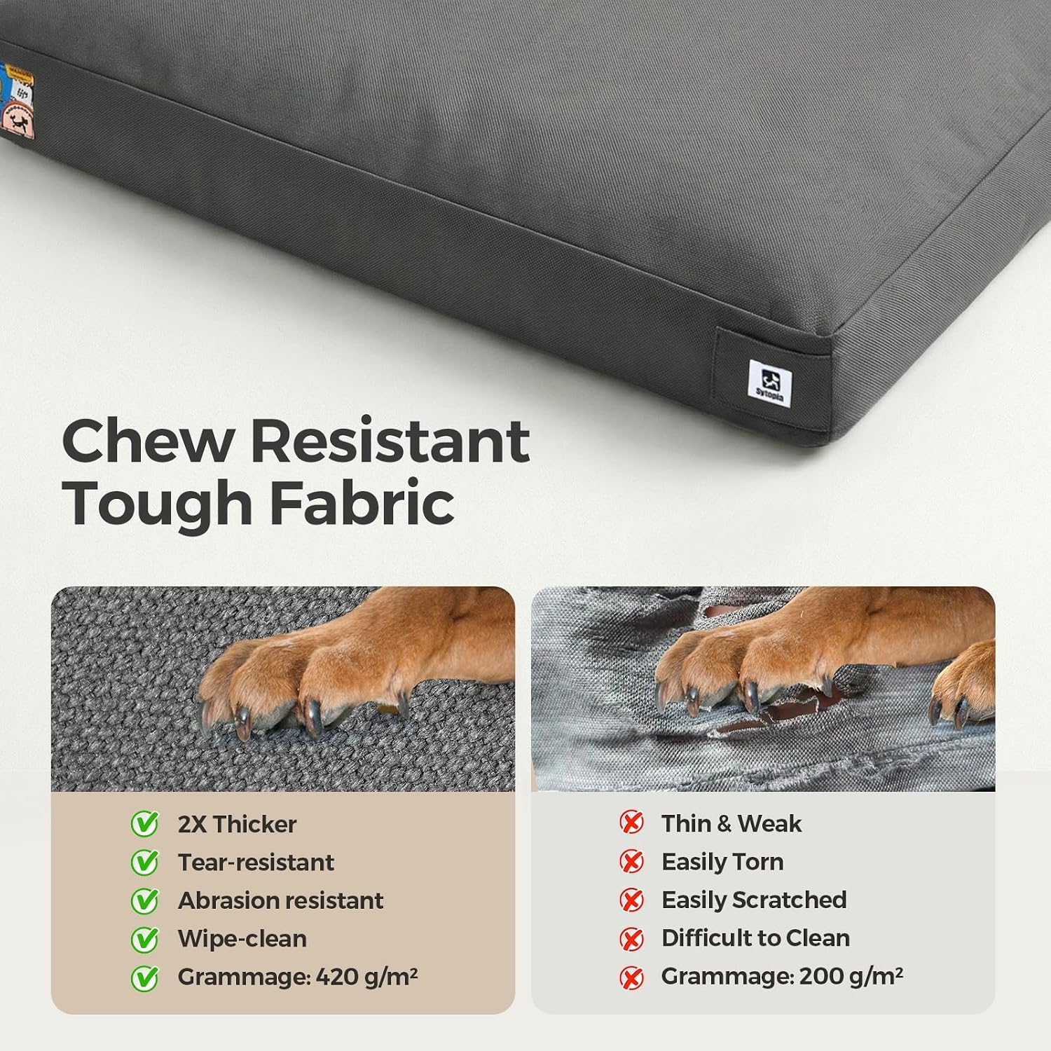 Sytopia 42 Inch Indestructible Dog Bed for Extra Large Dogs, Durable Canvas Chew Proof Dog Bed with Waterproof Machine Washable Removable Cover, Indoor Outdoor Patio Pet Pad for Crate, Dark Grey