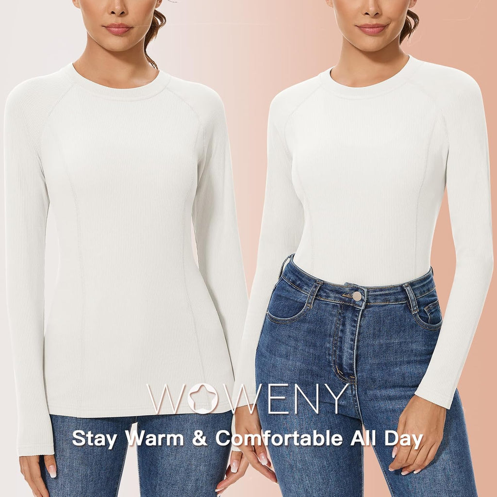 WOWENY Thermal Shirts for Women Fleece Long Sleeve Base Layer Top Winter