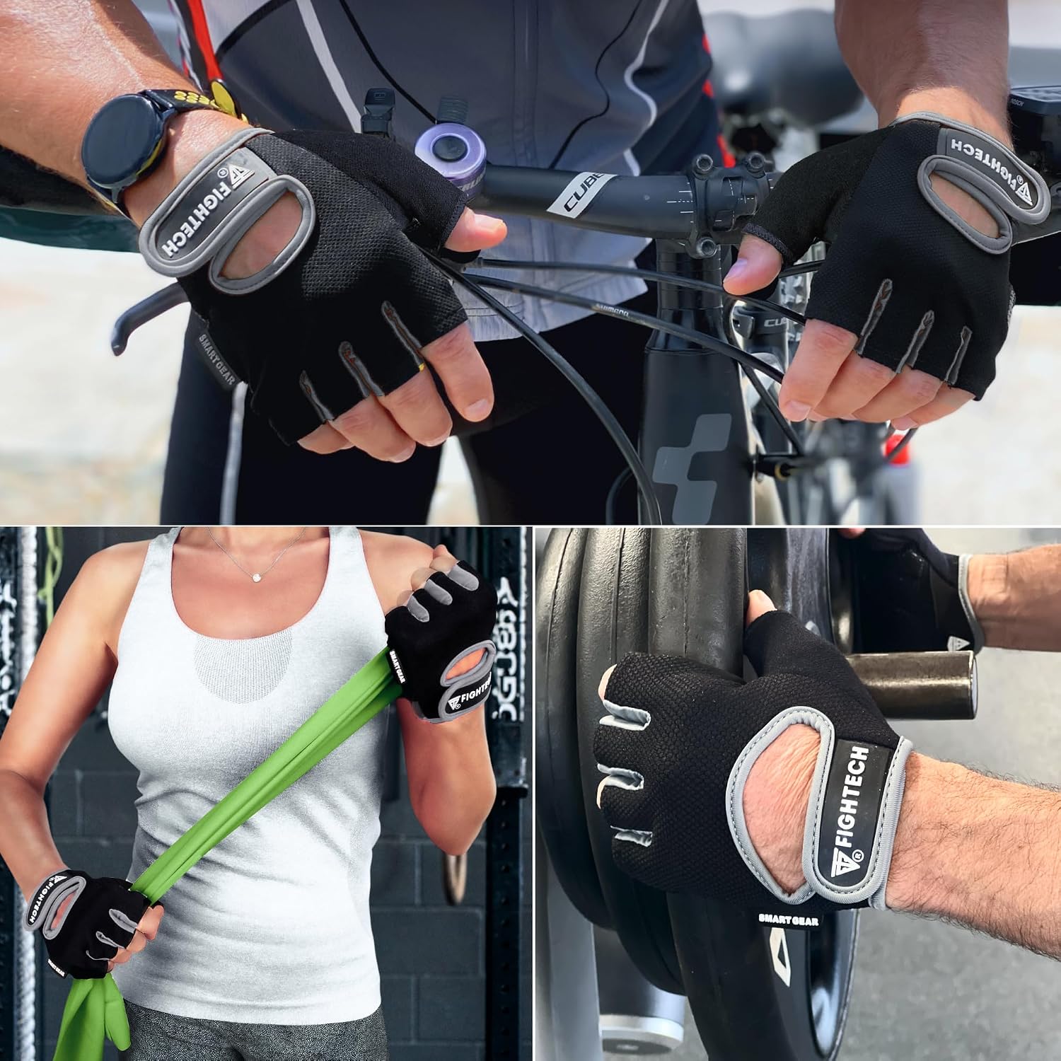 FIGHTECH Workout Gloves for Men and Women, Fingerless Weight Lifting Gloves with Cushioned Palms, Gym Gloves for Exercise Fitness Training Climbing Cycling, Breathable and Lightweight