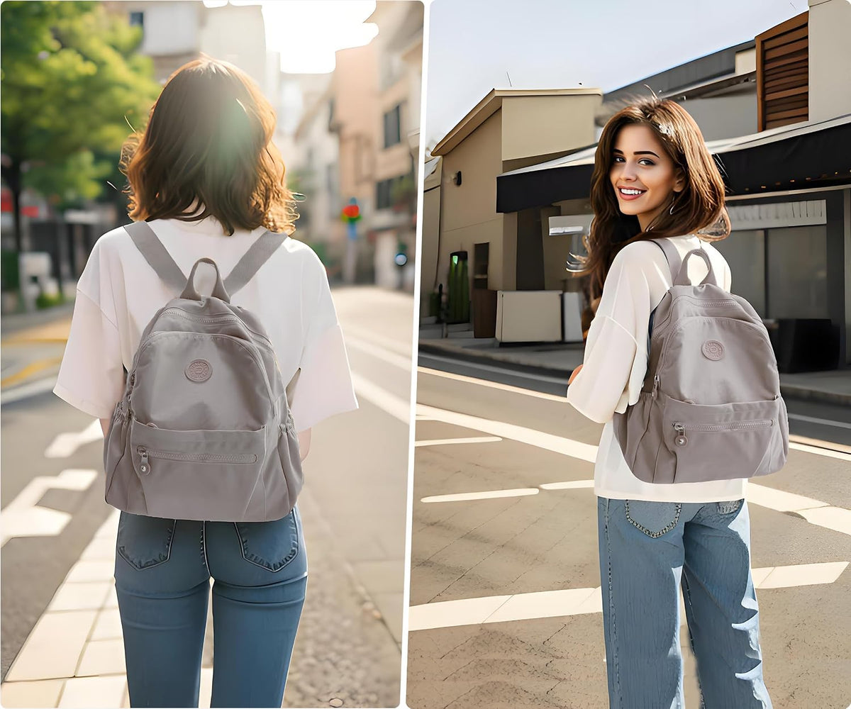 Pealwel Mini Backpack Purse for Women,Small Nylon backpacks for Ladies Backpacks Women Anti Theft Travel Bag (A-Khaki)