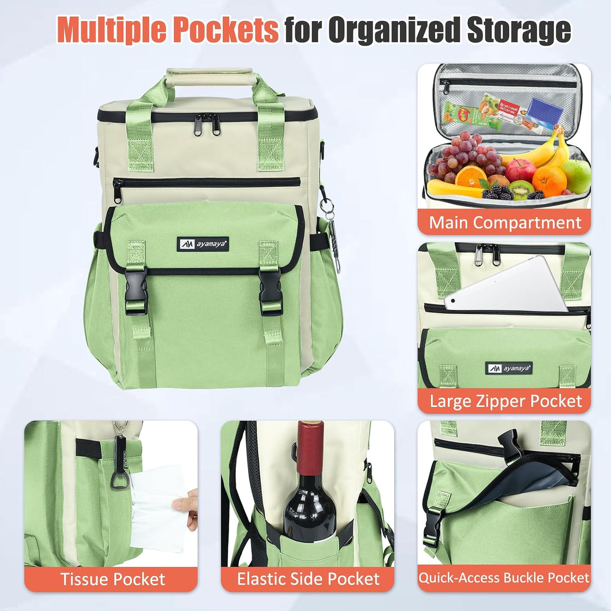 AYAMAYA Backpack Cooler for Women, Stylish 35 Cans Leakproof Camping Cooler