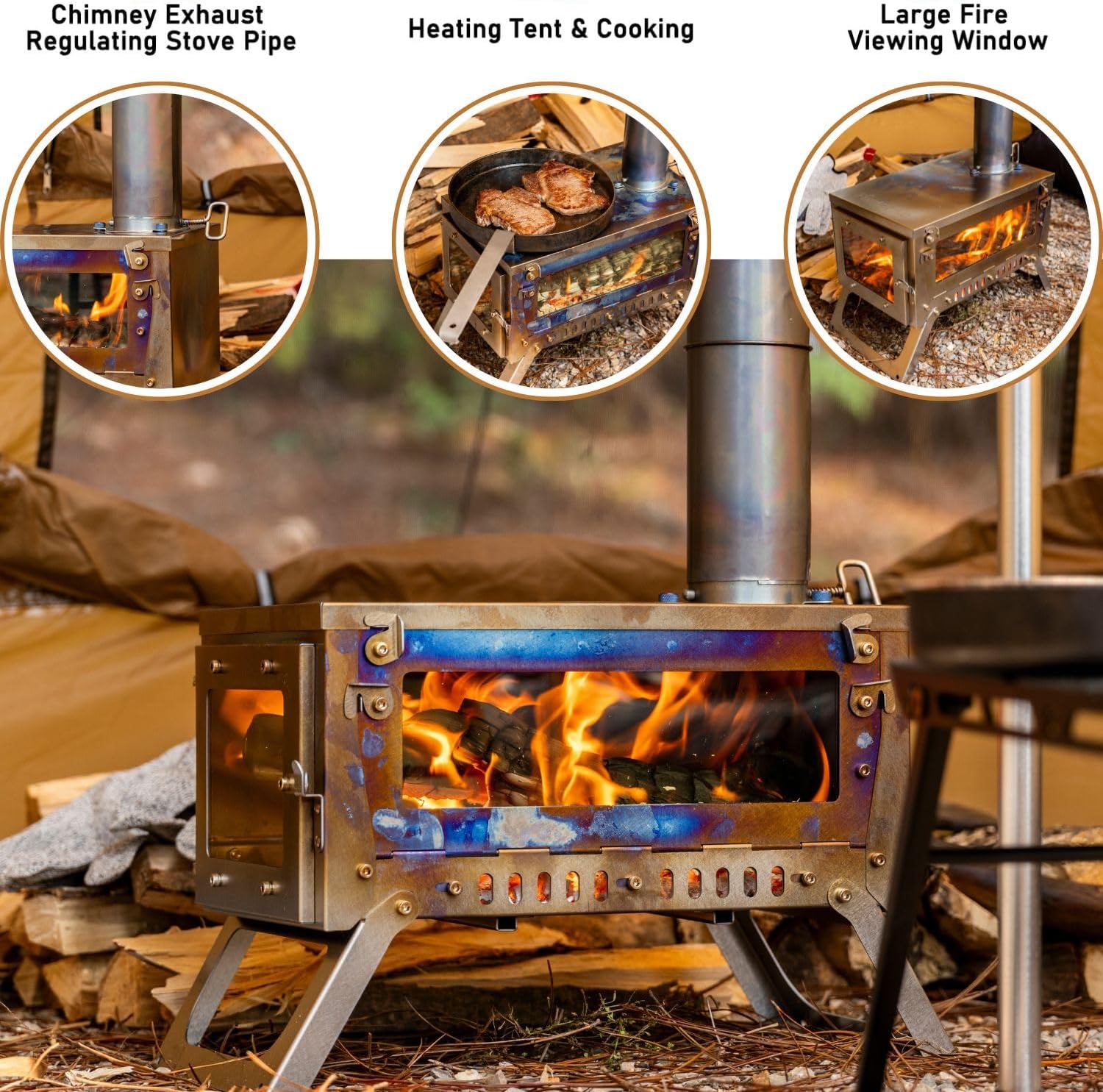 FireHiking Ultralight Wood Stove (2nd Gen) LANK Mini Camping Titanium Tent Stove Thickened TA1 Anti-deformation Folding Portable Wood Burning Stove