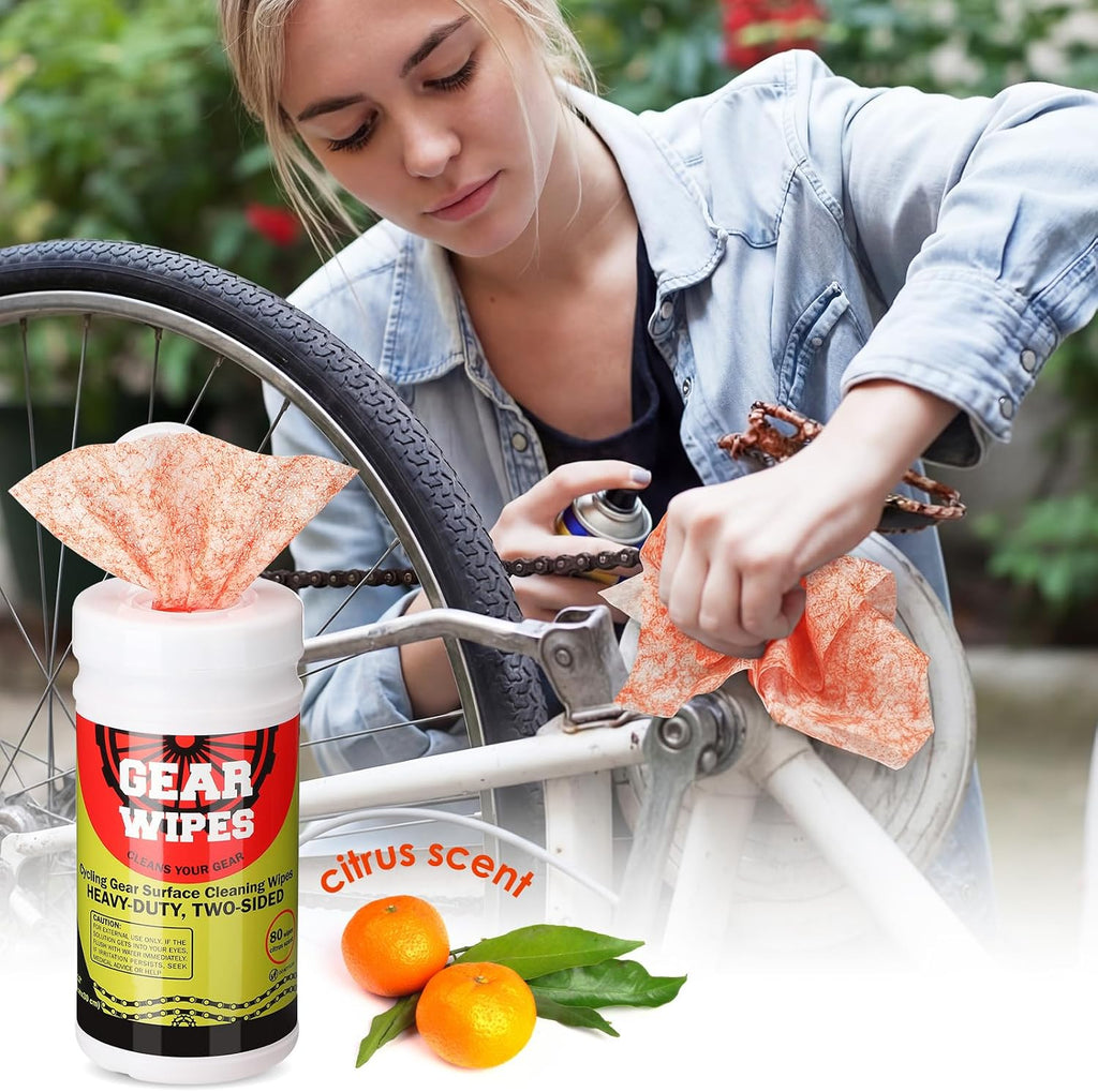 Nuanchu 2 Pack Bike Gear Cleaner Wipes Canisters 160 Count 8 x 12-inch Bike Chain Cleaner Tool Cleaning Wipes Grime Wipe Double Sided Citrus Scented Degreaser Grime Towels for Your Bikes