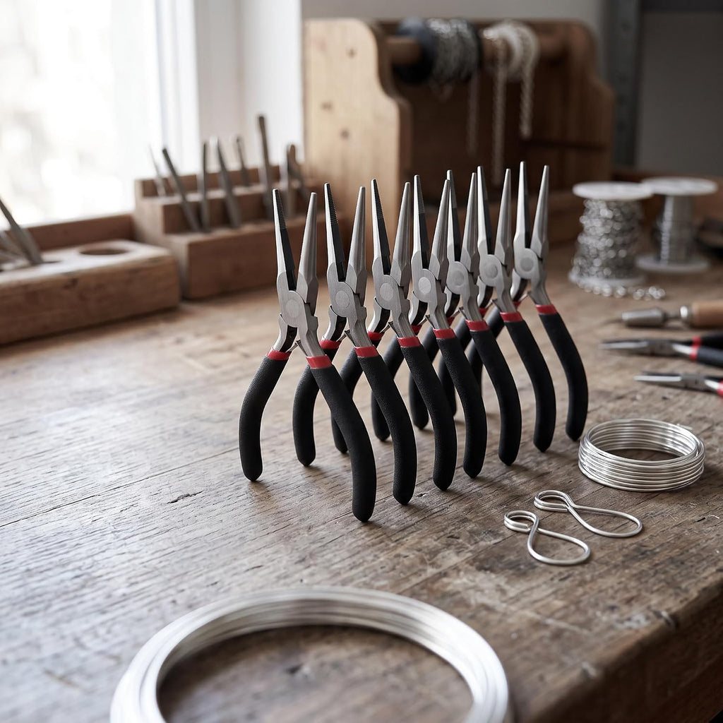 8 PCS 6 Inch Needle Nose Pliers Set, Long Nose Pliers with Comfort Grip Handles, Mini Jewelry Needle Nose Pliers for Cutting Bending Wire Handmade Craft