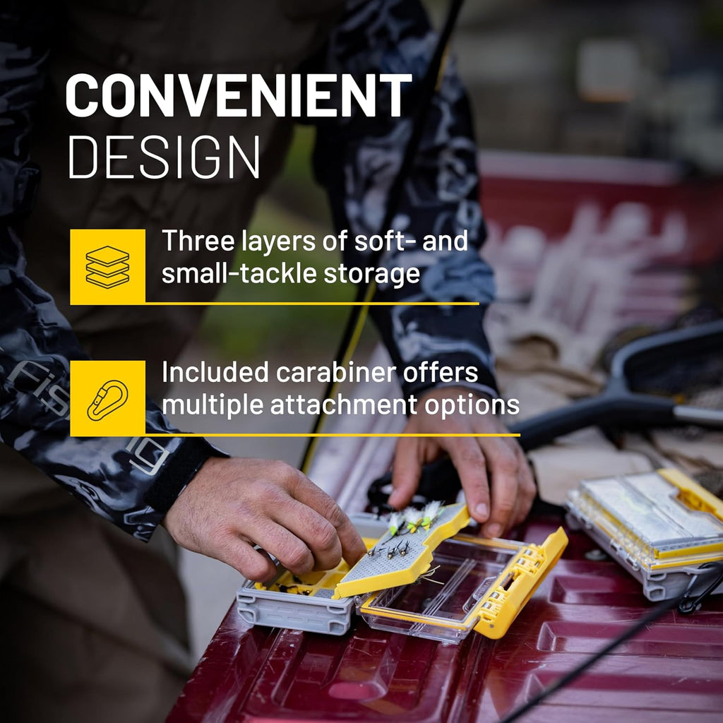 Plano Edge Micro Fly Storage Box, Gray and Yellow, Waterproof and Rust-Resistant Customizable Fishing Tackle Organization