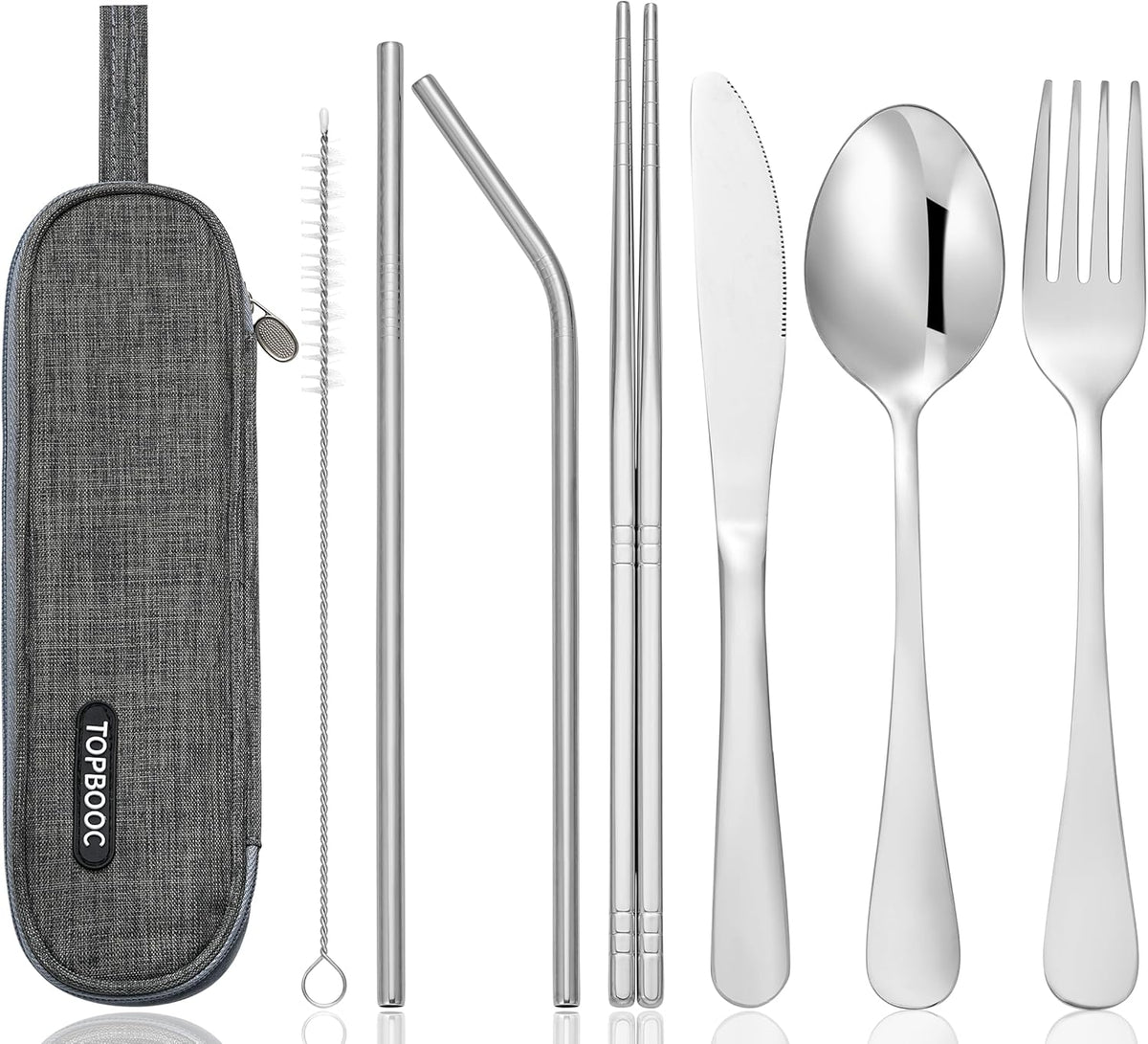 Portable Stainless Steel Flatware Set, Travel Camping Cutlery Set, Portable Utensil Travel Silverware Dinnerware Set with a Waterproof Case (Light Blue)