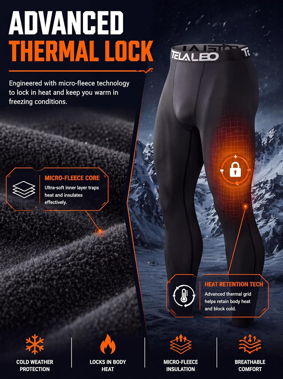 4 or 5 Pack Men's Thermal Compression Pants Fleece Lined Tights Leggings