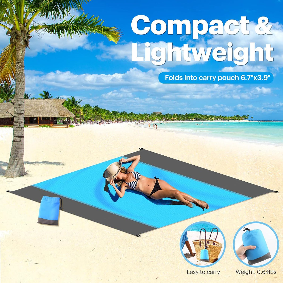 EASYFUN Beach Blanket Sandproof Oversized, 79''×83'' Extra Large Beach Mat, Portable Picnic Mat for Travel Camping Hiking, Lightweight Beach Essentials Family Water Resistant Mat