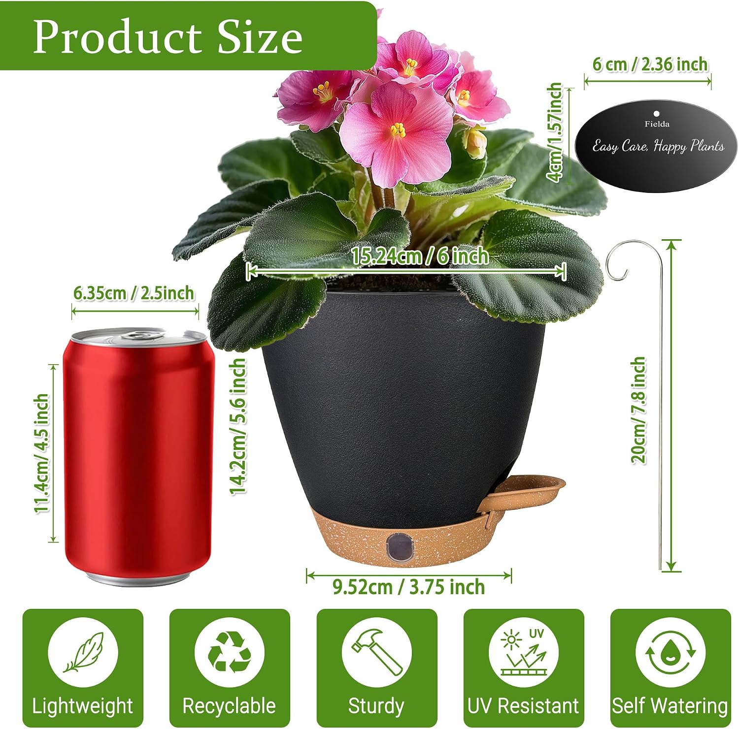 6" Self Watering Pots for Indoor Plants(5-Pack), Small Plastic Planters