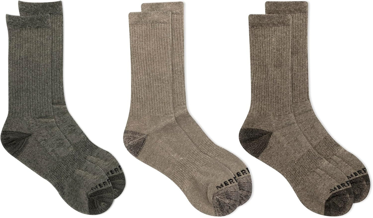 Merrell Unisex Adult Men's and Women's Wool Everyday Hiking Crew Socks - 3 & 6 Pairs - Cushioned Moisture Wicking