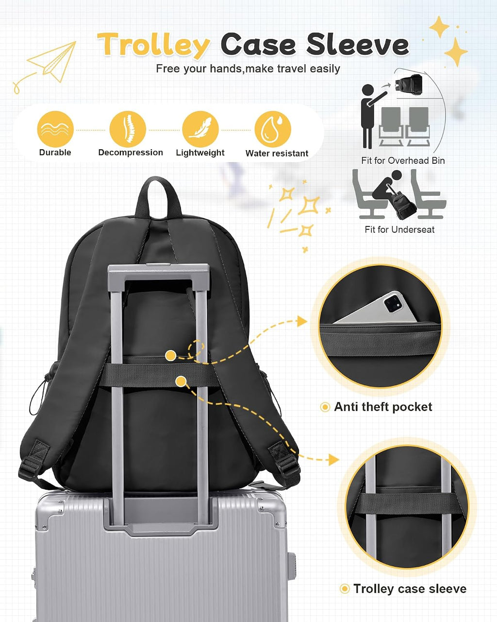 BJLFS Black Backpack for Men Women Large, Gym Backpack for Women Foldable Outdoor Weekender Gym Bag, Waterproof Sports Back Pack & Dance Yoga travel Bag