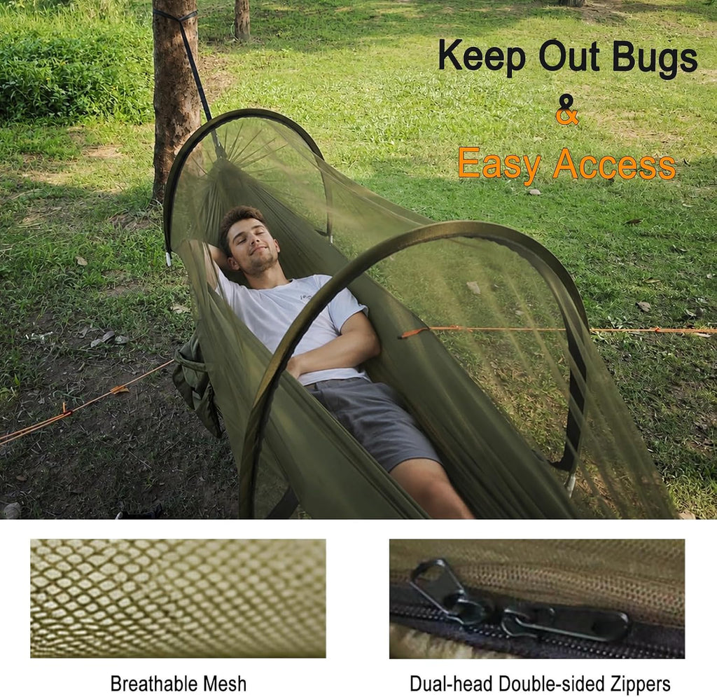 OdZMers Hammock with Mosquito Net, 1-Person Pop Up Camping Hammock Tent