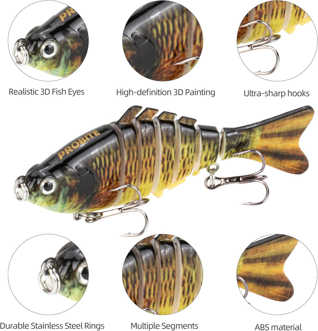 5PCS Lifelike Fishing Lures – Multi-Jointed Swimbait for Bass, Trout, Crappie, Walleye, Pike, Realistic Action with 3D Fish Eyes and Sharp Hooks, Perfect for Fishing Kits in Saltwater & Freshwater