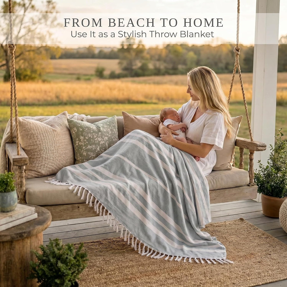 Beautiful Extra Large Beach Blanket with Tassels - Soft Turkish Towel