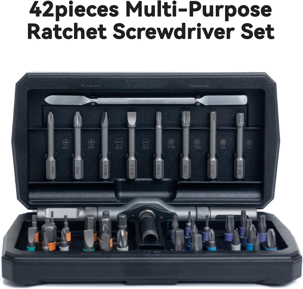 ANVANNA 42 in 1 Magnetic Screwdriver, Screwdriver Set, Multi Bit Ratcheting Screwdriver Set with Storage Case Repair Tool Kit for Computer, Eyeglass, Bicycles, Watch, Ring Doorbell, Furniture and DIY