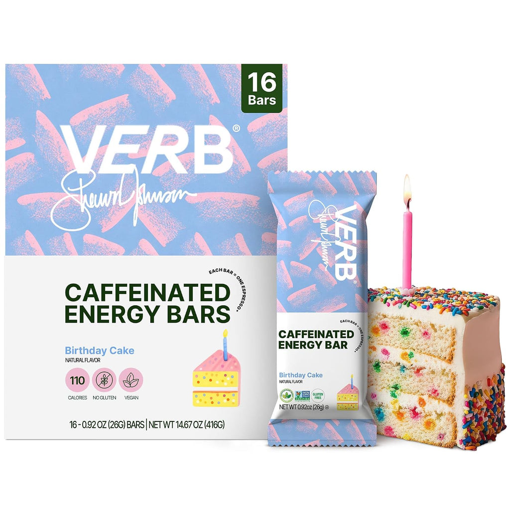 Verb Caffeinated Energy Bars Birthday Cake (26g, Pack of 16) 110 Calories