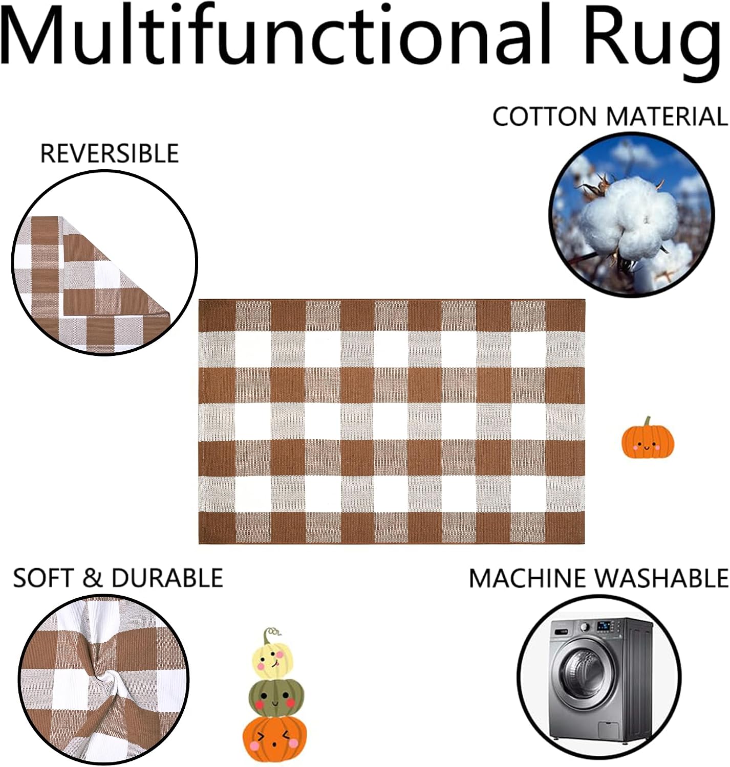 Homydecor Buffalo Plaid Outdoor Rugs, 28'' x 43'' Coffe and White Checkered Area Rug, Layering Rug for Hello/Welcome Door Mat, Washable Cotton Woven Farmhouse Mat for Front Porch Décor
