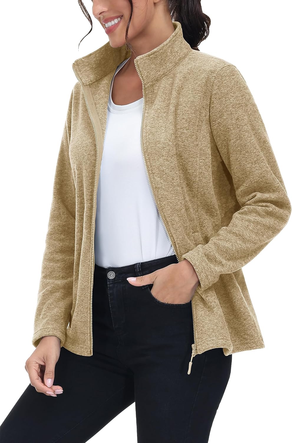 MAGCOMSEN Womens Fleece Zip Up Jacket with Pockets Lightweight Soft Coat