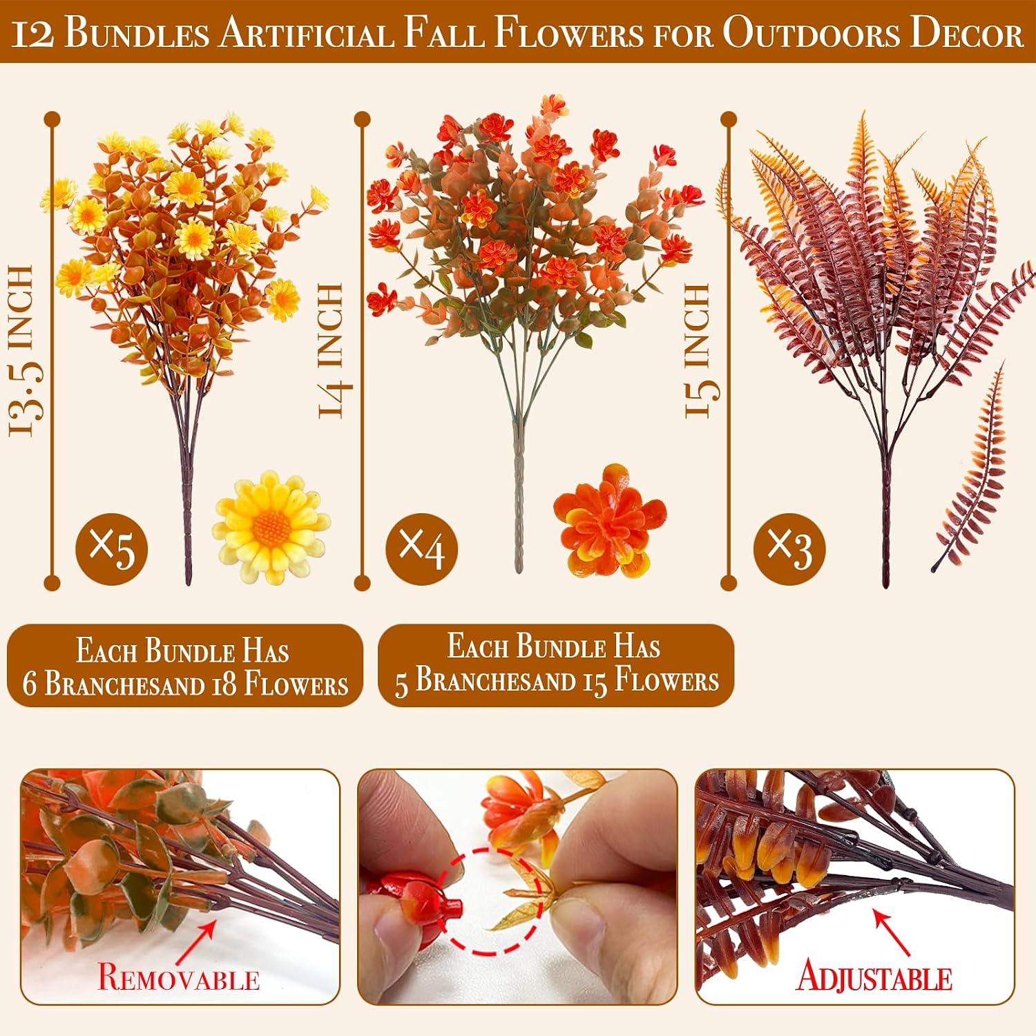 12 Bundles Artificial Fall Flowers for Outdoors Fall Decorations for Home
