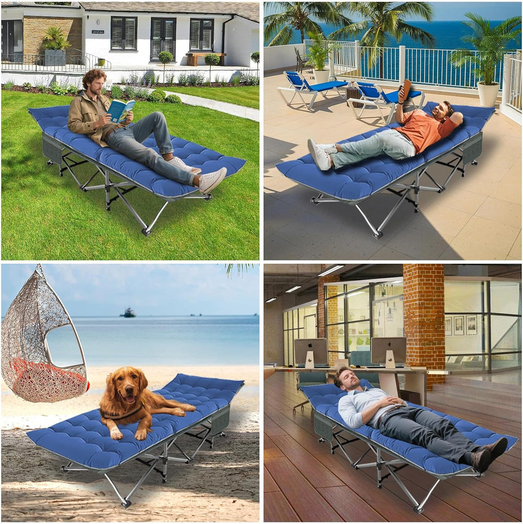 Big RED Camping Cot, Folding Camping Cots for Adults Sleeping 1200D Double Layer Oxford Portable Folding Outdoor Cots for Camping W/Soft Pad Carry Bag for Home Office Nap Beach Travel