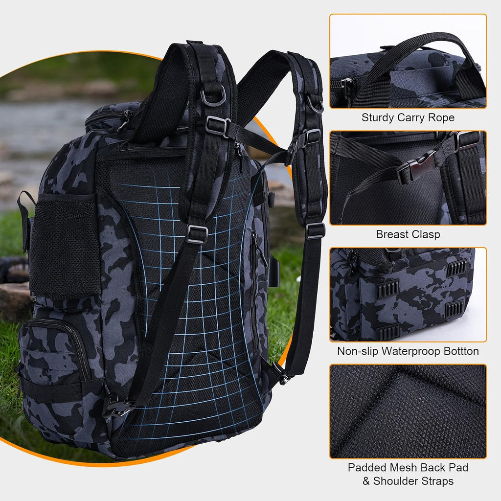 Goture 40L Camouflage Fishing Tackle Backpack w/Cooler & Tackle Boxes