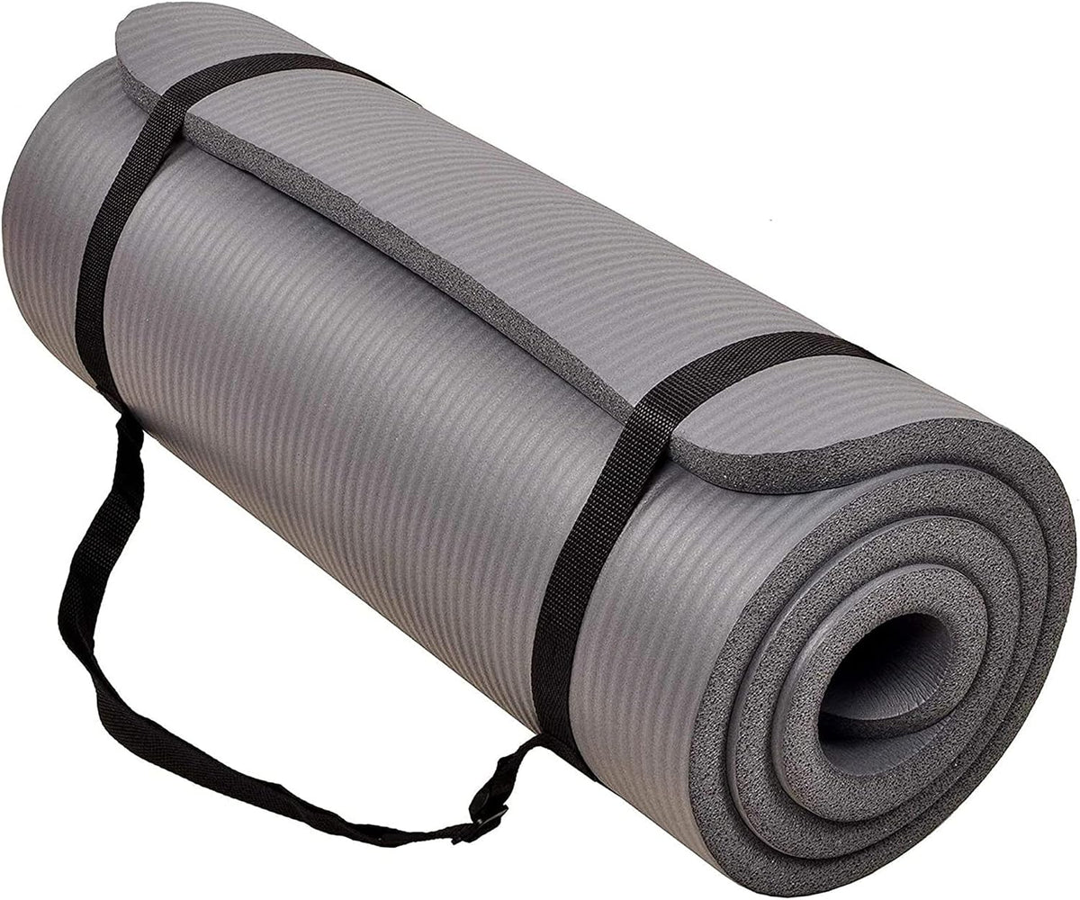 BalanceFrom All Purpose 1-Inch Extra Thick High Density Anti-Tear Exercise Yoga Mat with Carrying Strap, Multiple Colors