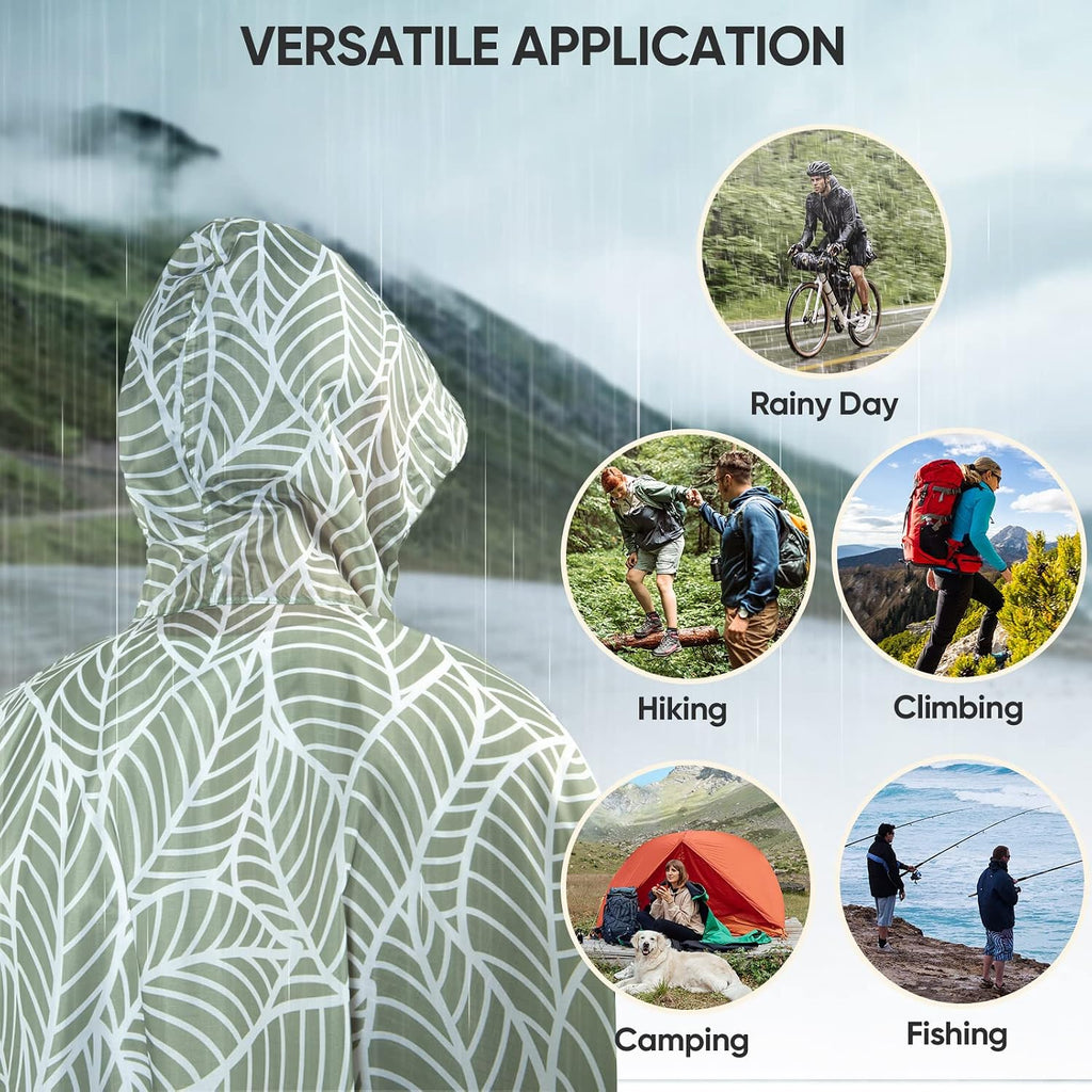PTEROMY Hooded Rain Poncho for Adults, Reusable Waterproof Raincoat
