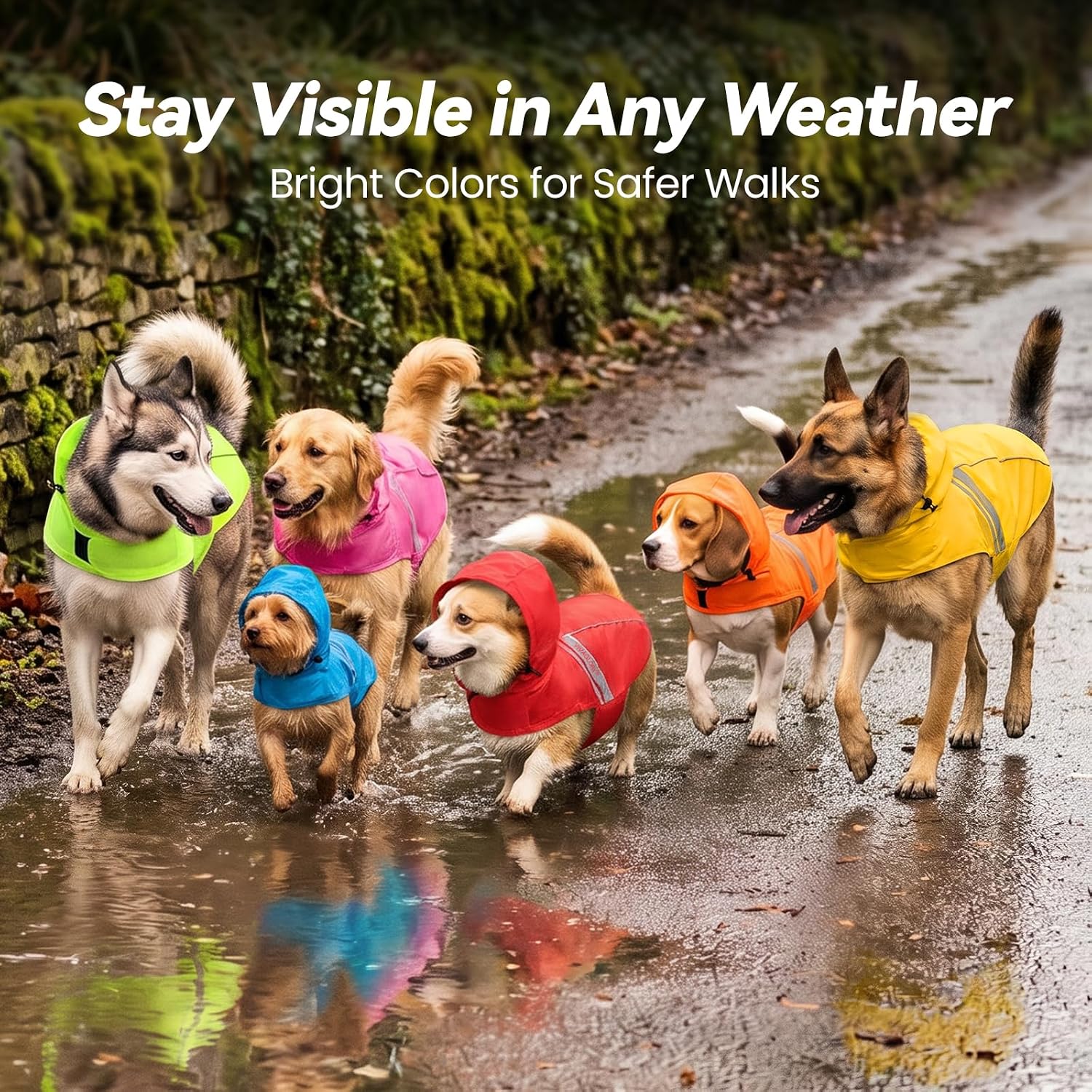 VIVAGLORY Dog Raincoat Wetoff Dog Rain Coat, XL, Red