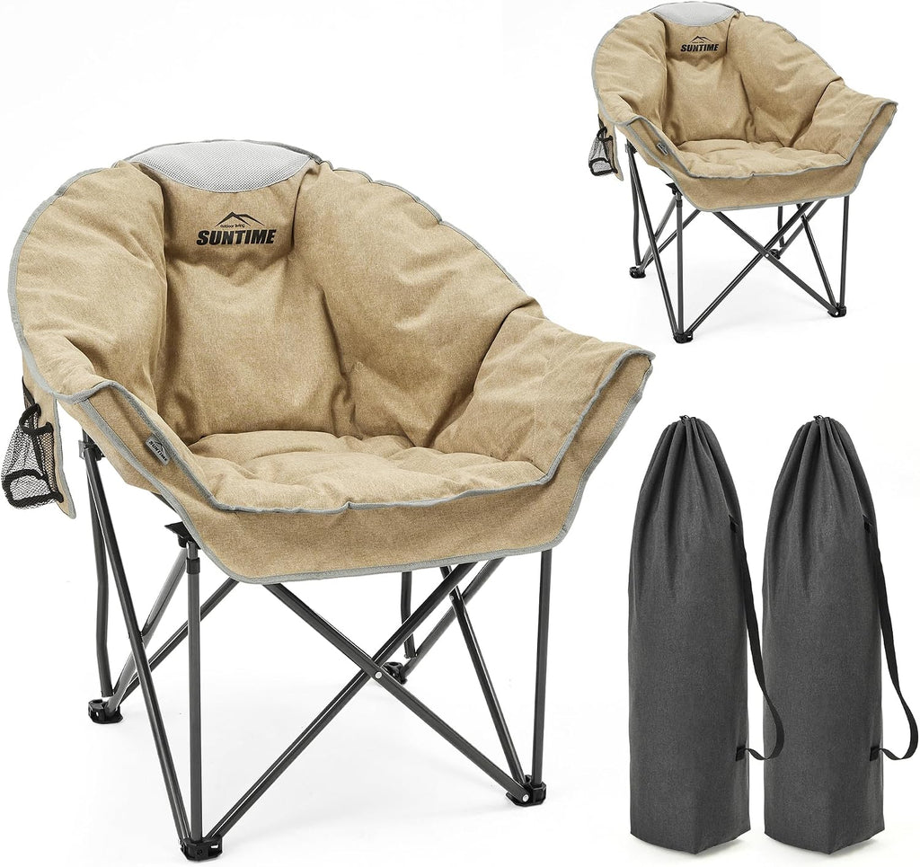 Oversized Padded Comfy Camping Chair for Adults, Army Green (2 Pack)