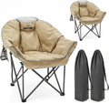 Oversized Padded Comfy Camping Chair for Adults, Portable Padded Lawn Chair, (2 Pack) (Beige)