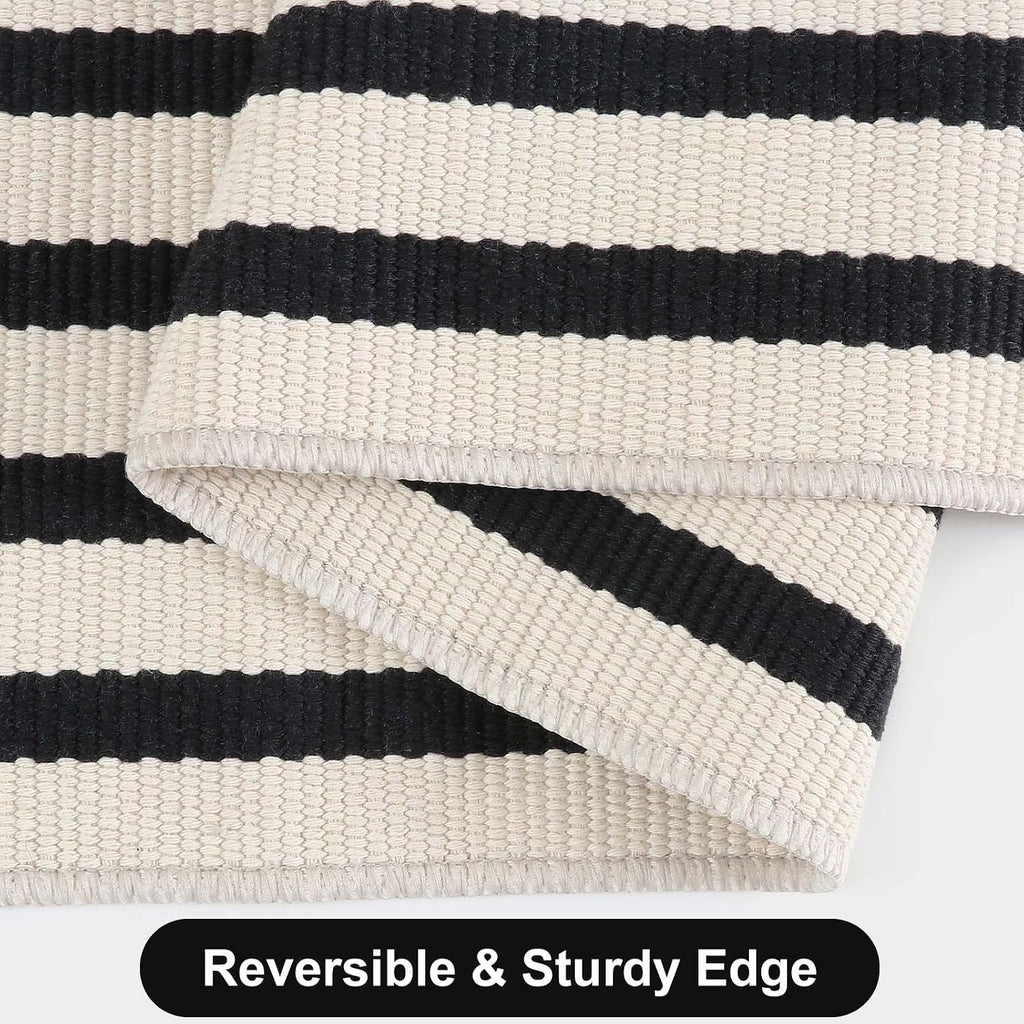 Fall Front Door Mat 2'x4.3', Cotton Washable Striped Outdoor Rug