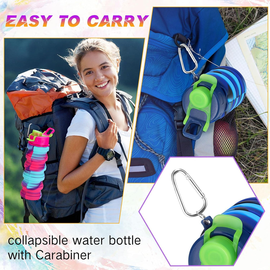 Sunnyray 20 Pack Collapsible Water Bottles Bulk Foldable Water Bottles 17oz Silicone Portable Leak Proof Reusable Sports with Clip for Travel Hiking Camping Outdoor (Camouflage)