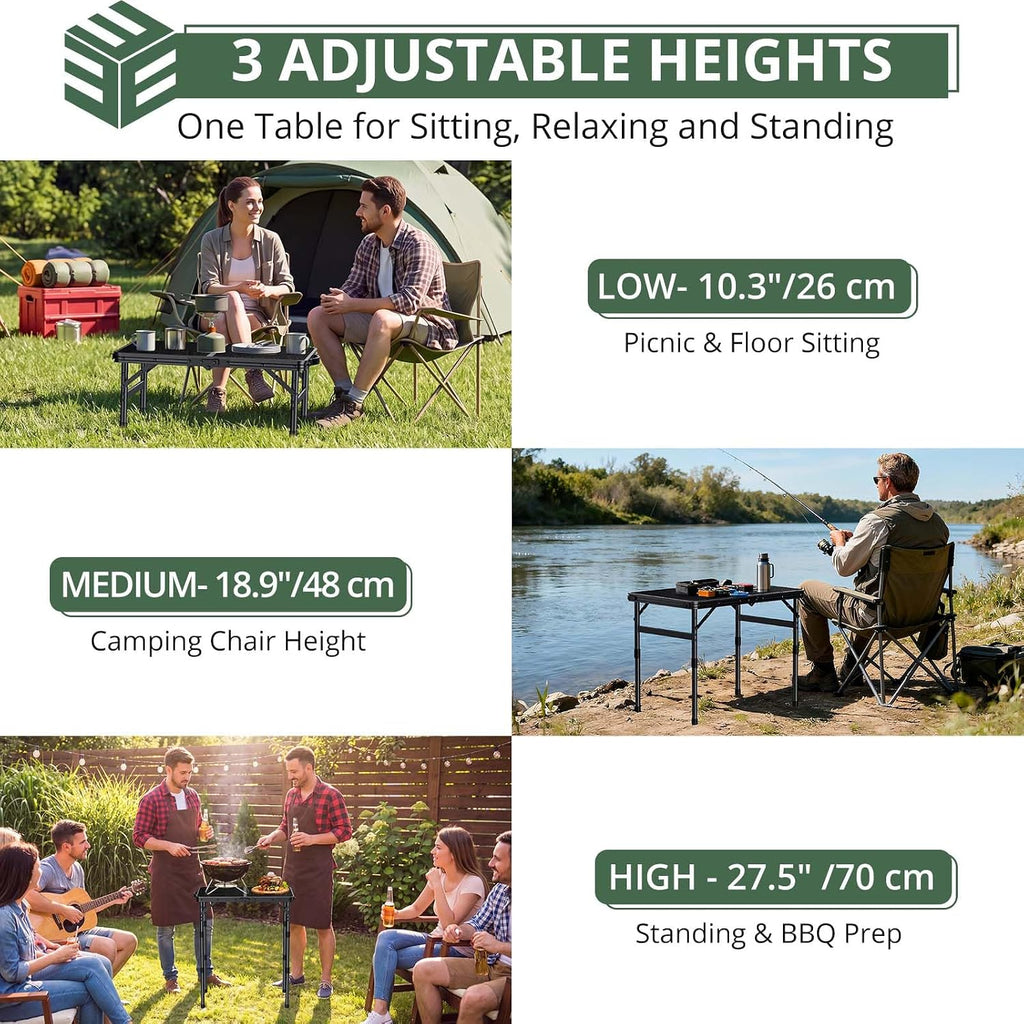 EYPINS Folding Grill Table,3-Height Camping Table,Heat-Resistant Mesh Top