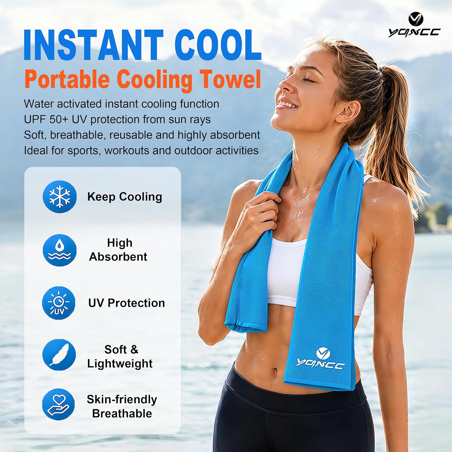 YQXCC 4 Pack Cooling Towels (47"x12"), Ice Cool Towels for Neck & Face