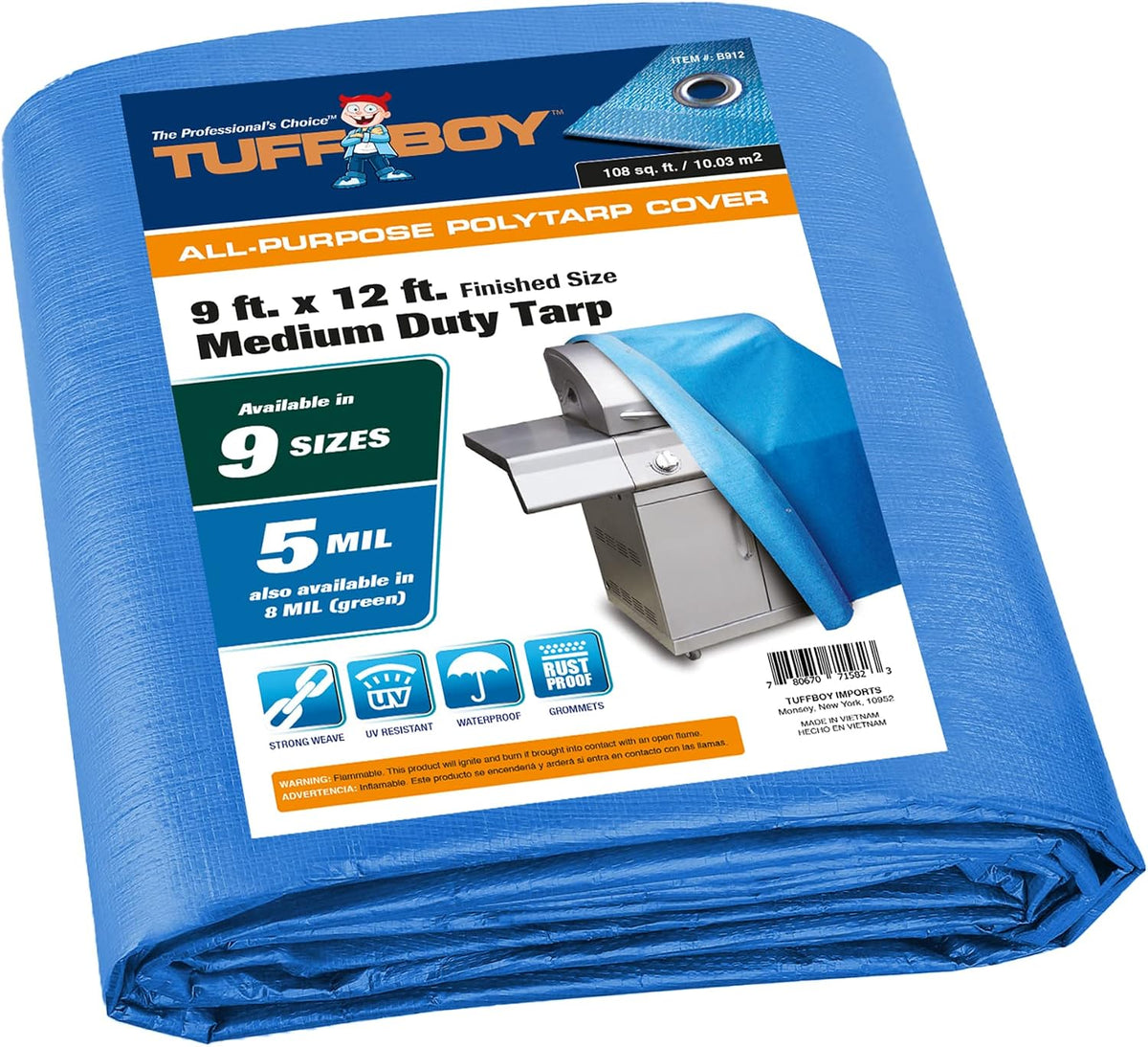 20x30 Waterproof Tarp – 5 MIL Heavy-Duty Poly Tarp Cover – Tear-Resistant, UV Resistant, Weatherproof, Multipurpose Tarpaulin for Camping, Roof, Patio, Pool, Boat, Car, Outdoor Protection