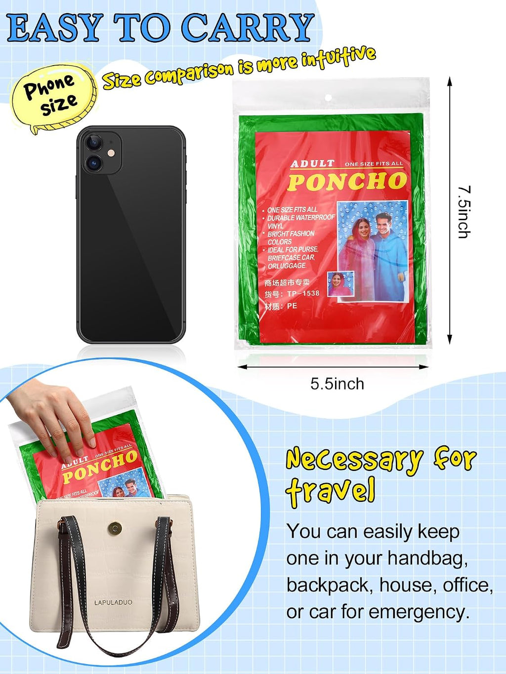 Tarpop 40 Pack Disposable Rain Ponchos Adult Drawstring Hood