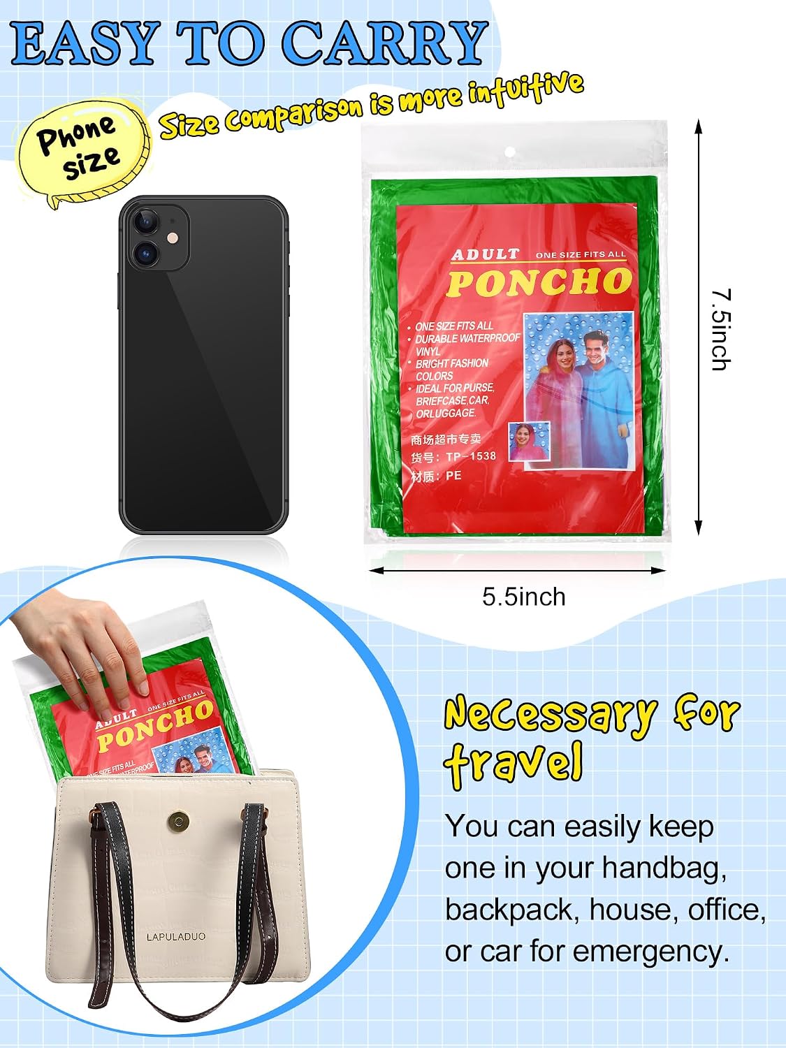 Tarpop 40 Pack Disposable Rain Ponchos Adult Drawstring Hood