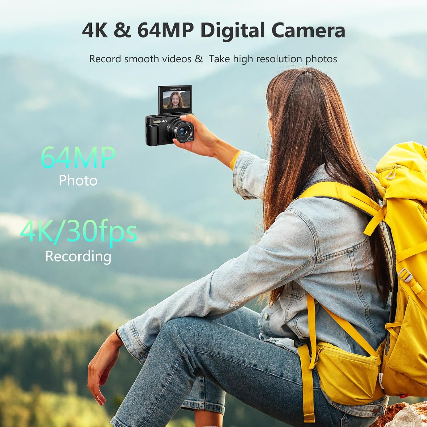 VJIANGER 4K Digital Camera, Vlogging Camera with 180° Flip Screen