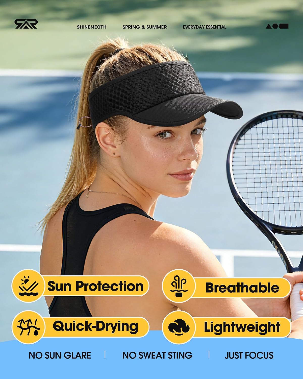 SUNMECI Mesh Breathable Sports Visor - Men Women Adjustable Lightweight Quick Dry Sun Hat for Tennis, Golf, Running