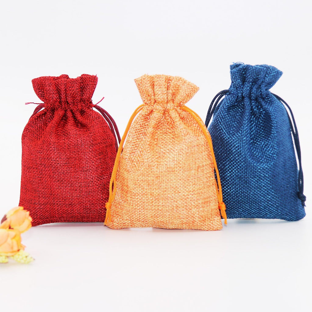SumDirect Small Burlap Gift Bags 20 Pcs Mixed Color Jewelry Pouches with Drawstring Reusable Linen Gift Bags for Wedding, Party, Valentine, Christmas 3.7x5.5 inch