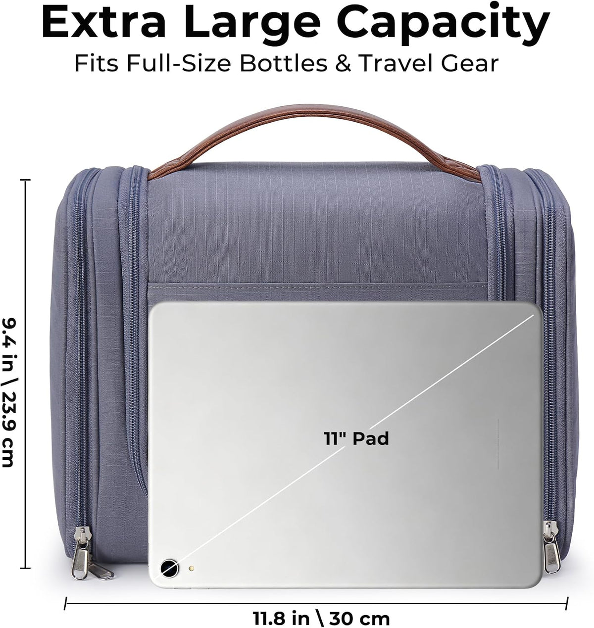Ralnitote Large Hanging Toiletry Bag for Men, Travel Bathroom Bag with Hook, Hygiene Bag Organizer for Shower, Shaving & Grooming Essentials, Gray