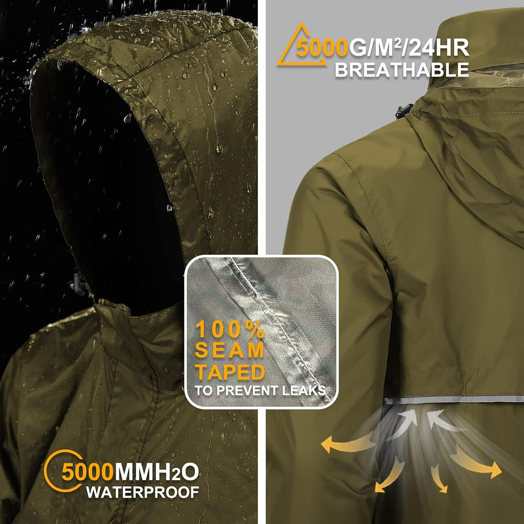 Outdoor Ventures Men's Rain Jacket Waterproof Lightweight Packable Pullover