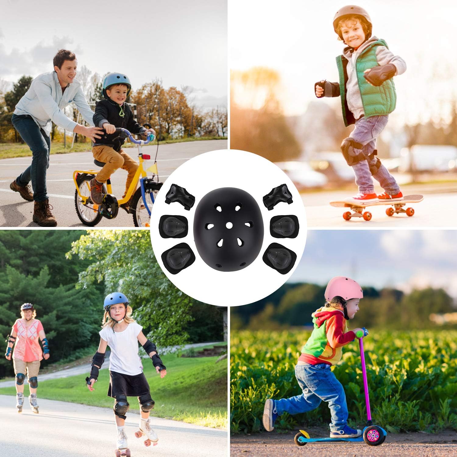 WayEee Kids Bike Helmet Set Knee Pads Adjustable Protective Gear, 3-14 Age