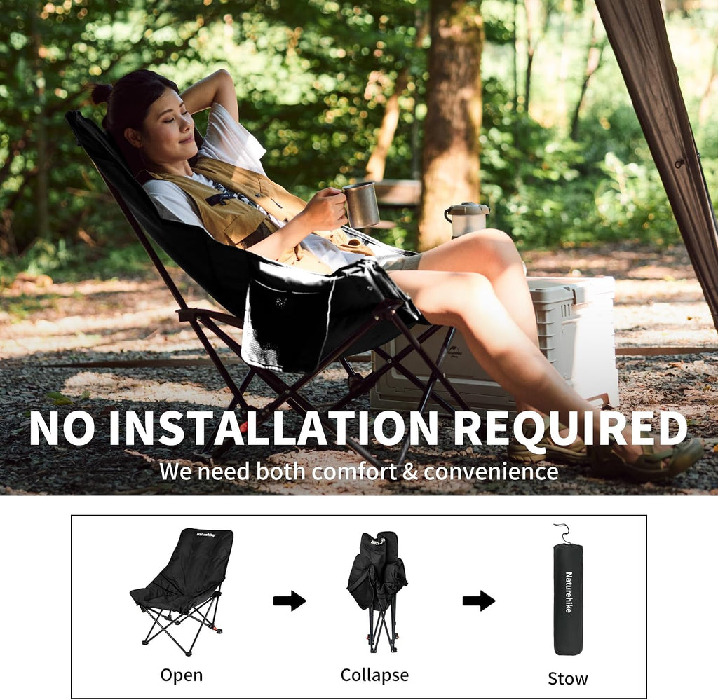 Naturehike Seastar Padded Camping Chair, Oversized 2-Position Adjustable Folding Chair, Portable Camp Chair with Side Pocket & Carry Bag