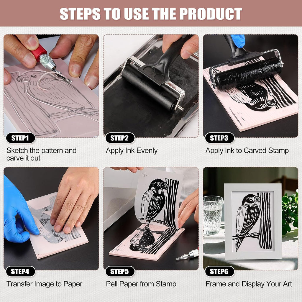 Bobblebro Linocut Kit for Printmaking, Stamp Making Kit with Carving Tools