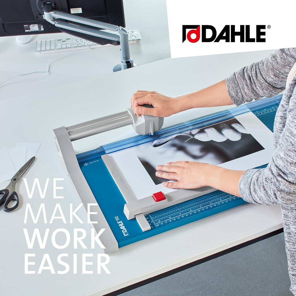 Dahle 552 Professional Rotary Trimmer, 20" Cut Length, 20 Sheet Capacity, Self-Sharpening, Dual Guide Bar, Automatic Clamp, German Engineered Paper Cutter