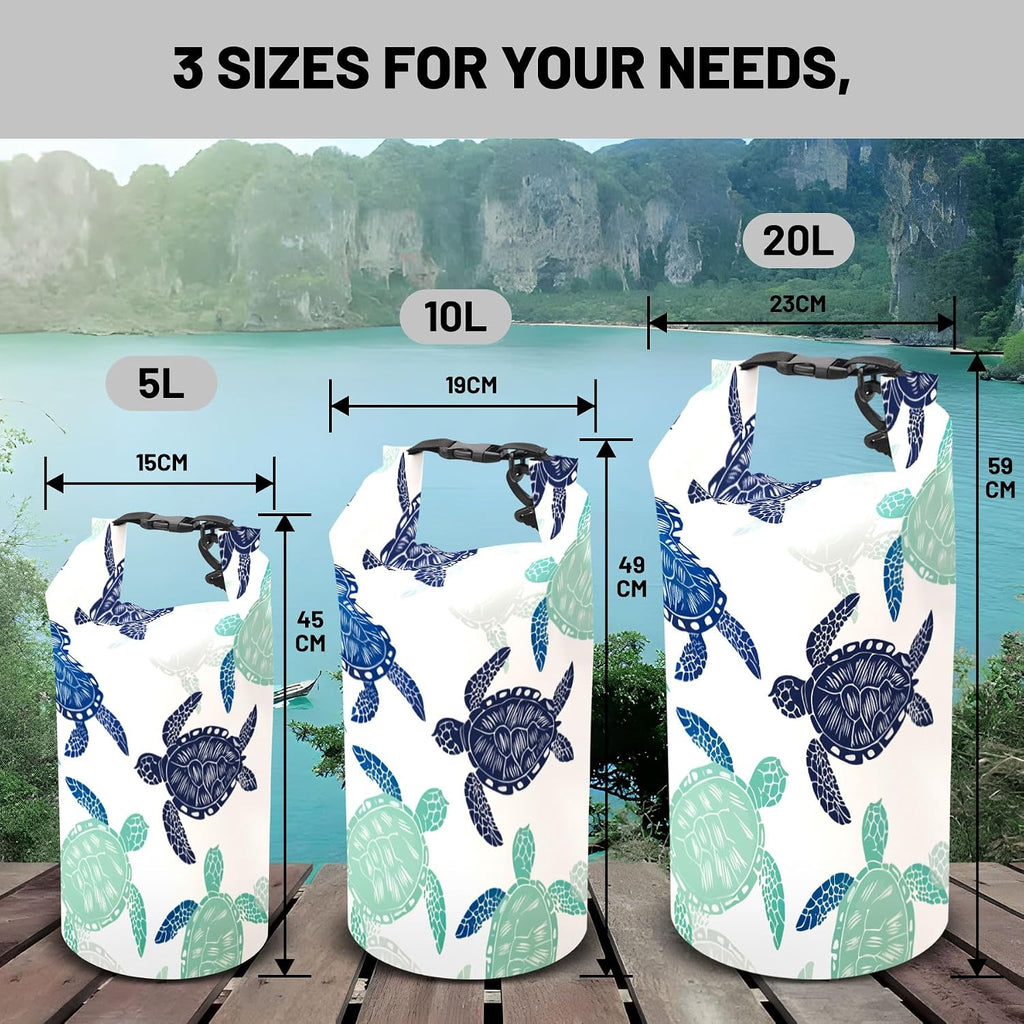 5L Waterproof Dry Bag, Roll Top Sea Turtle Backpack for Kayaking Boating