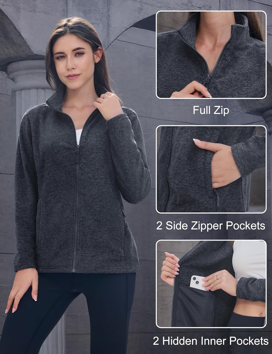MAGCOMSEN Womens Fleece Zip Up Jacket with Pockets Lightweight Soft Coat