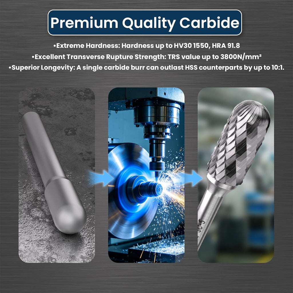 LU&MN SC-5 Tungsten Carbide Burr, 1/2" Head 1/4" Shank, 3 Pcs