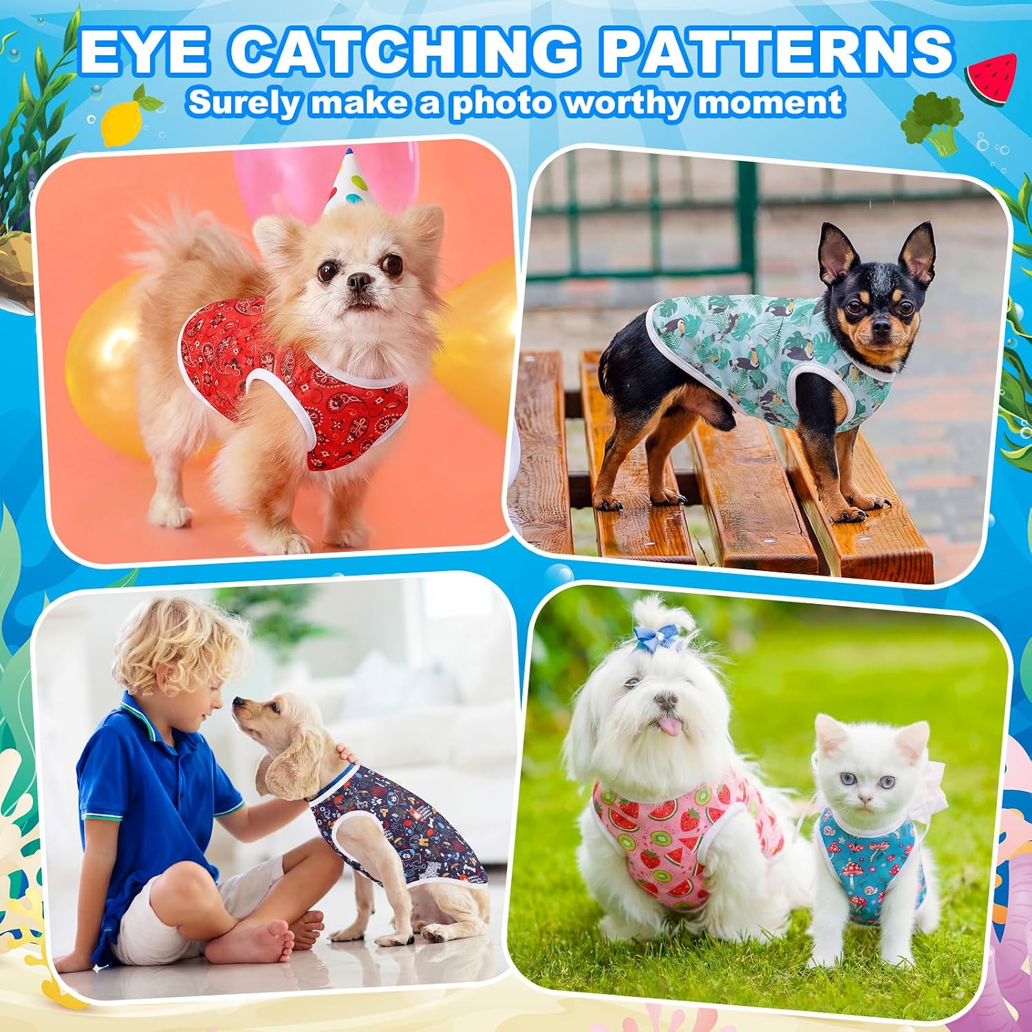 Yaomiao 32 Pack Summer Small Dogs Clothes Puppy Shirts Bulk, Breathable Sleeveless Pet T-Shirts, Cute Hawaiian Dog Clothes for Boy & Girl Dogs, Vest Apparel for Puppies Cats(Cartoon Series,S)